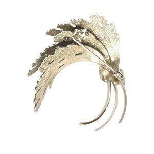 Vintage Silver-Tone Feather Brooch Pin With Detailed Textured Design